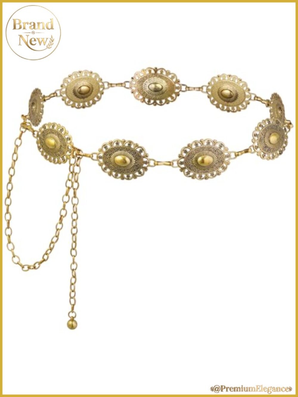 Western Oval Concho Chain Belt Adjustable Metal Waist Belt for Dresses Jeans